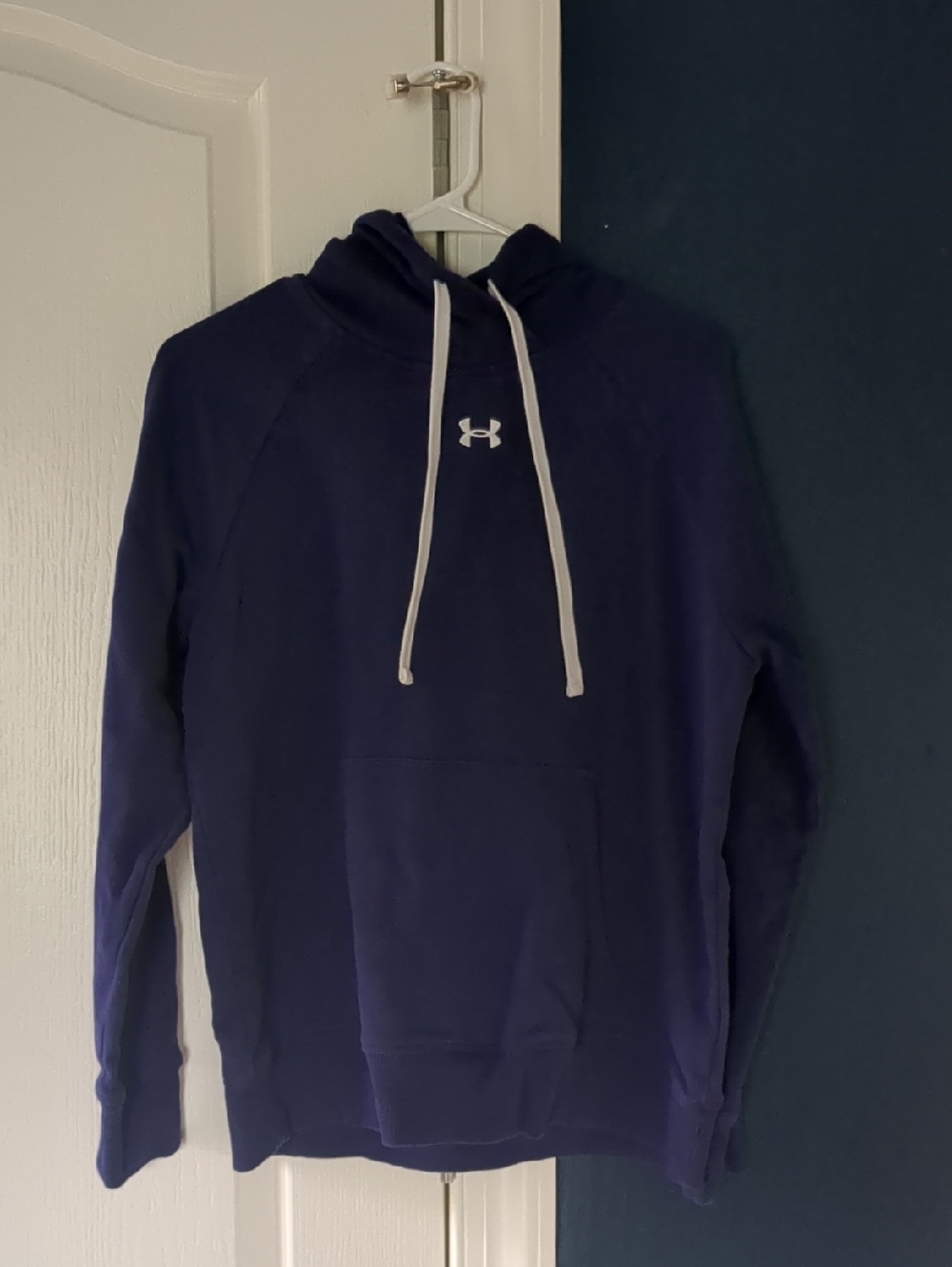 Under Armour Men's Dark Purple Pullover Hoodie with White Drawstrings